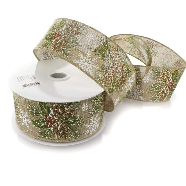 Ribbon Traditions Pinecones Natural Burlap Wired Ribbon 2 1/2" by 25 Yards