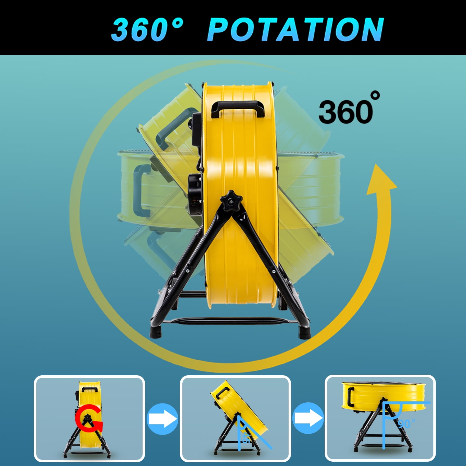 Industrial Fan 24 Inch Heavy Duty Drum 3 Speed 8100 CFM Air Circulation High Velocity Fan For Warehouse, Workshop, Factory, Commercial, Residential and Greenhouse Yellow