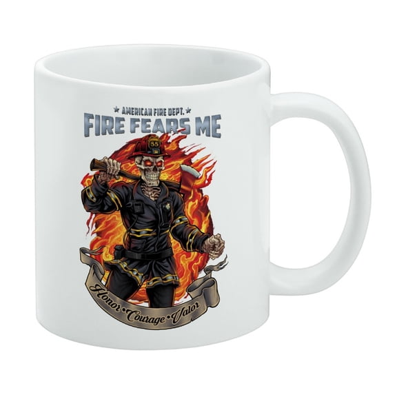 American Fire Department Firefighter Skeleton Fears Me White Mug