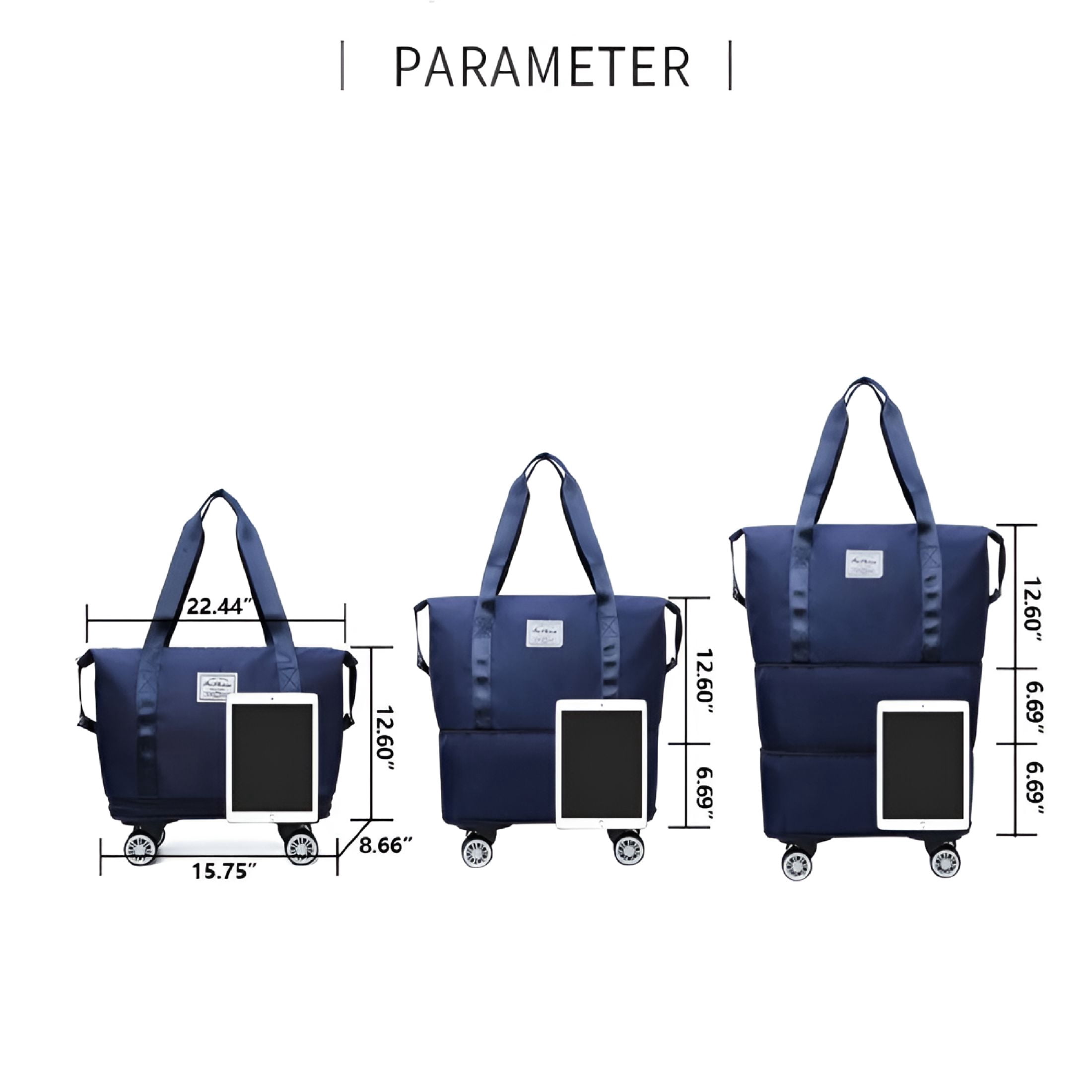GASTROPOD 2026 New 26In Foldable Travel Bag Expandable, Rolling Duffle Bag with Wheels, Weekender Travel Bag with Rolling Wheels, Tote Bag for Travel, Weekend, Gym, Vacation Dark Blue