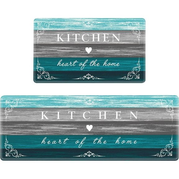 Kitchen Mat Farmhouse Cushioned Anti Fatigue Kitchen Rugs 2 Pieces Non Slip Waterproof Kitchen Mats for Floor, Rustic Wooden Comfort Standing Mats for Kitchen, Office, Sink, Laundry