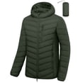 thumbnail image 2 of Men's Packable Hooded Puffer Jacket, Water Resistant Windproof with 5 Zip Pockets for Hiking Travel Green 2XL, 2 of 8
