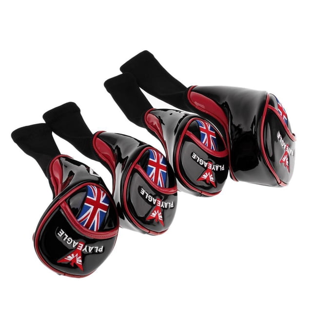 Paquete de 4 fundas para cabeza de palo de golf con forro grueso y cuello largo, color rojo negro rojo