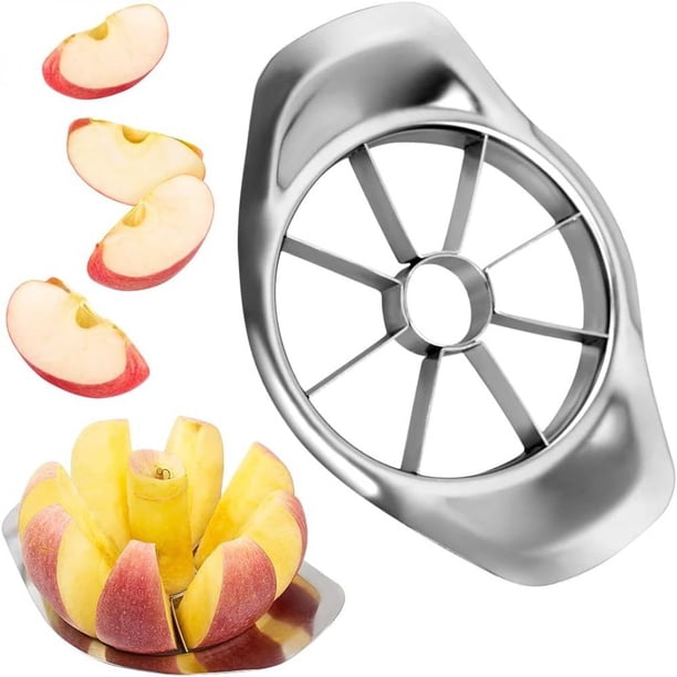 Cortador de manzanas y descorazonador de frutas de acero inoxidable Crrynuo, pelador y cortador de manzanas 3 en 1 de acero inoxidable con 8 cuchillas para cortar frutas y verduras.