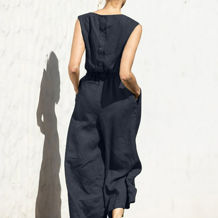 Womens black sale linen overalls