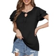 thumbnail image 4 of QLEICOM Women's Summer Solid Double Layer V-neck Loose Pullover Design Sense T-shirt Blouses Shirts Tops Black XL, US Size 10, 4 of 7