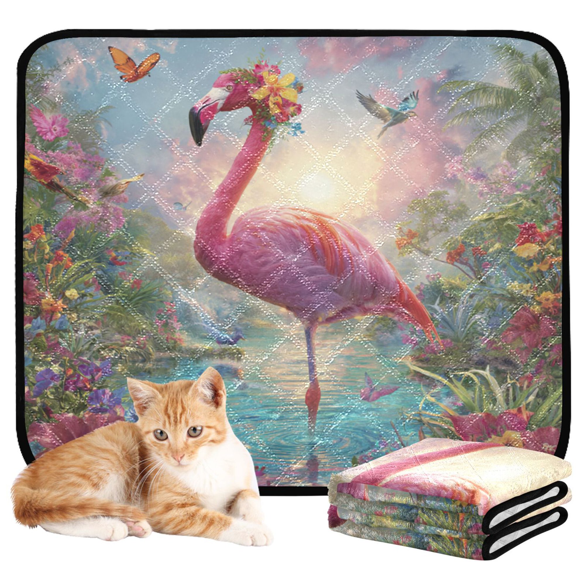 RMDQTR 3Pack Set of Small Pet Potty Pads Reusable Ultra-Absorbent Pet Training Pads Leak-Proof Pet Pads Exotic Paradise Flamingo
