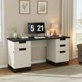 thumbnail image 3 of 59-Inch Farmhouse Executive Desk – Wooden Home Office Computer Table with 3 Drawers, File Drawer & Storage Cabinet, 3 of 7