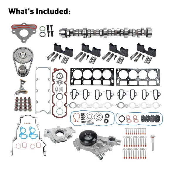 Compatible with 2007-2013 model year 5.3L engines.The kit includes camshaft, tappet, timing repair kit, cylinder head gasket and related disassembly components.