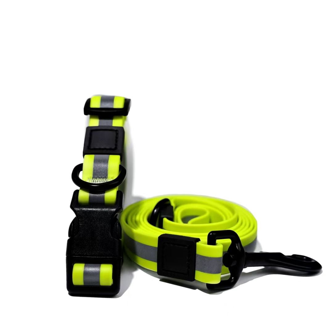 Reflective PVC Dog Leash & Collar Set | Waterproof Heavy Duty Safety Lead
