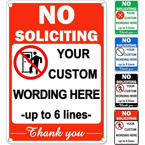 Custom No Soliciting Sign 12"x8", Metal Sign Customized for Front Door, Funny Personalized No Soliciting Sign, Waterproof and Rust-resistant Aluminum Signage