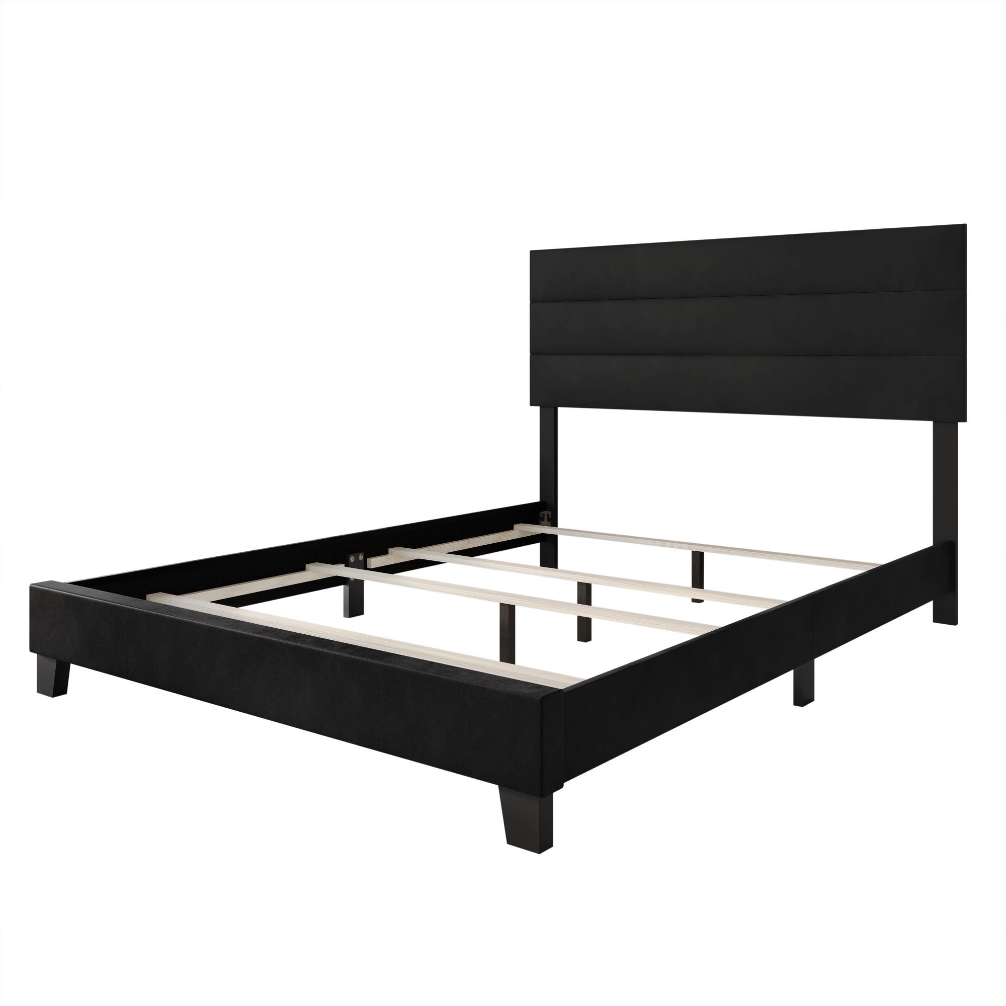 Home Design Vallejo Queen Velvet Upholstered Panel Bed Frame For Adult, Box Spring Required, Black