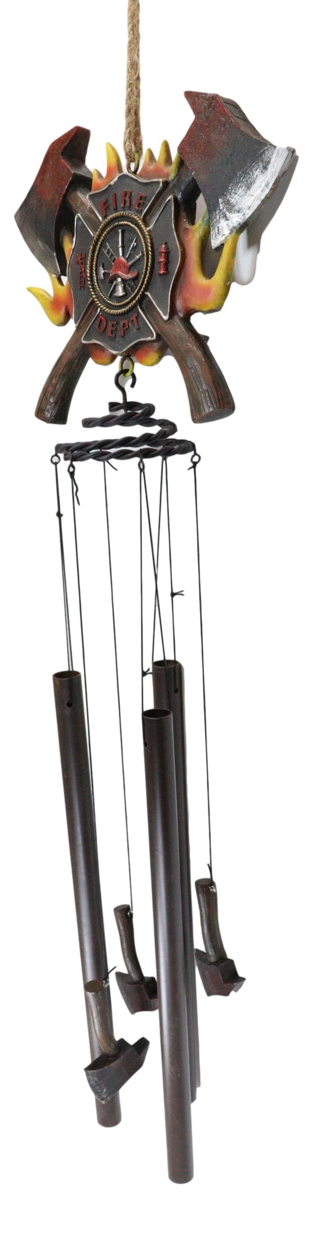Maltese Cross Crest With Crossed Fire Fighter Axe Fireman Wind Chime Decor