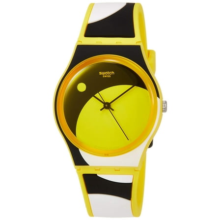 Swatch GJ139 Unisex D-Form Black And Yellow Dial Strap Watch