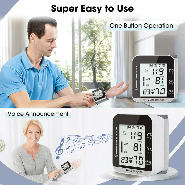New 2024 Wrist Blood Pressure Machine - Rechargeable Blood Pressure Monitor  with Large LED Display with Position Sensor & Voice - Digital Automatic