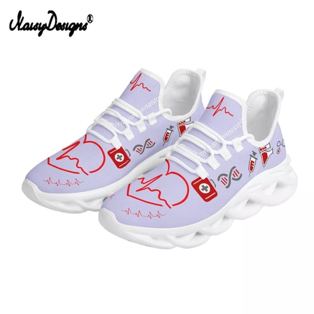 Noisydesigns - Zapatillas de tenis para mujer con estampado de latidos del corazón, suela blanca, deportivas para mujer, zapatillas de malla transpirables para caminar