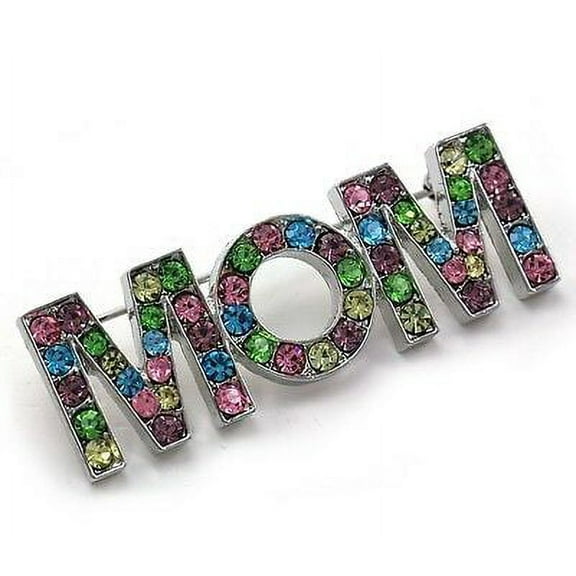 Cute Multicolor I Love You Mom Best Mother's Day Brooch Pin Daughter Silver Tone