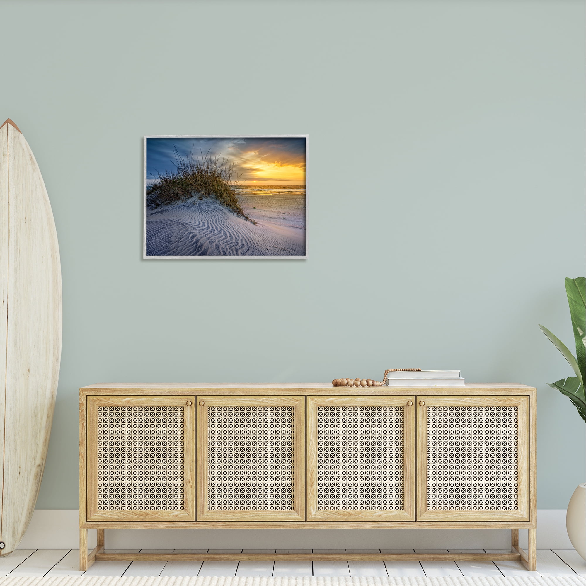 Stupell Beach Sand Dunes Vivid Sunrise Landscape Photography Gray Framed Art Print Wall Art
