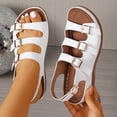 thumbnail image 2 of Rokment Womens Vintage Orthopedic Wedges Sandals 2026 Beach Summer Comfortable Leather Triple Buckles Arch Support Platform Walking Work Gladiator Sandals White Size 6.5, 2 of 7
