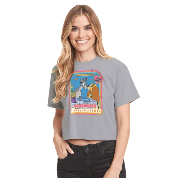 Lady and the Tramp - Delicously Romantic - Juniors Cropped Cotton Blend T-Shirt