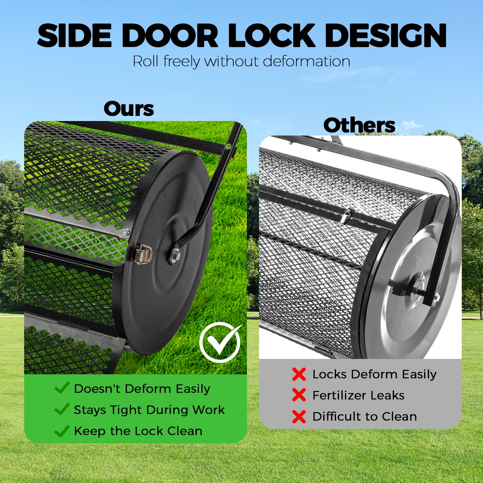 Ktaxon 24" Peat Moss Roller, Black Steel Mesh Lawn Spreader with Double Side Latches
