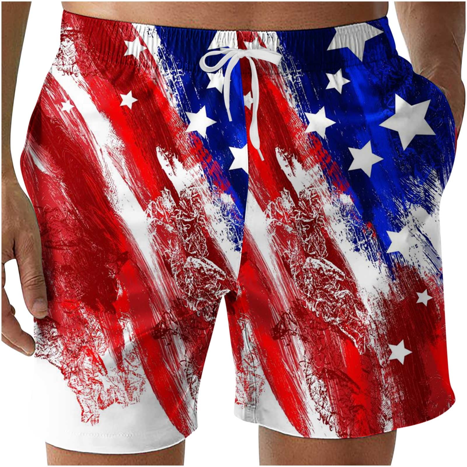 Xysaqa Men's USA American Flag Shorts, Summer Workout Running Patriotic