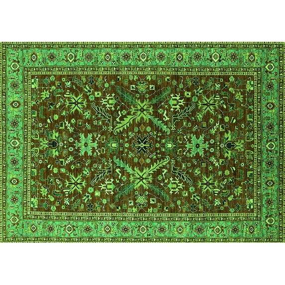 Ahgly Company Indoor Rectangle Oriental Green Industrial Area Rugs, 7' x 10'