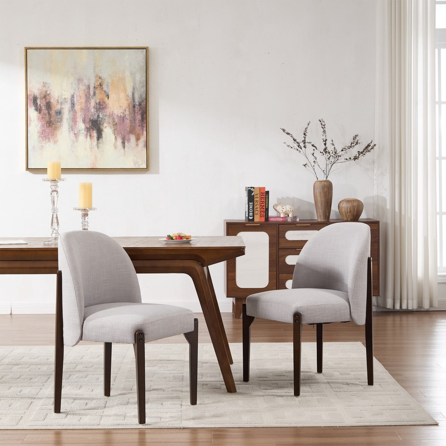 Dining Chairs Set of 2, Modern Fabric Upholstered Wood Kitchen Chairs, Farmhouse Dining Room Chairs for Small Spaces, Grey