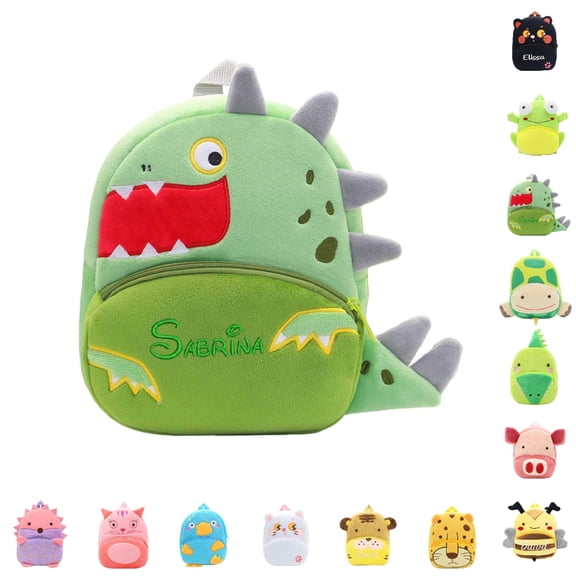 HJYCHN Toddler Backpack for Girls Cute Embroidered Cartoon Plush Toy Daypack for Kids Boys Girls Travel Lightweight School Backpacks for Boys Green2 One Size