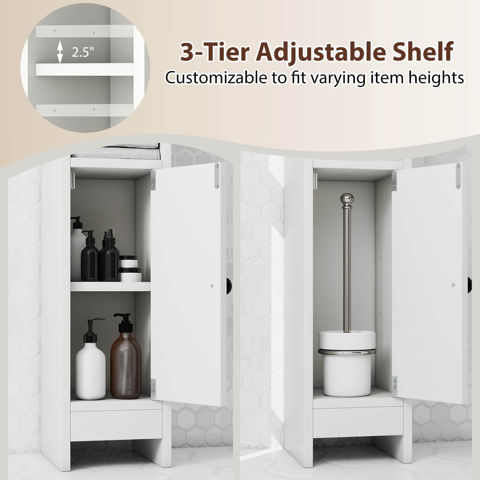 Costway Bathroom Storage Cabinet with Adjustable Shelf 1 Door & 2 Open Shelves Living Room White