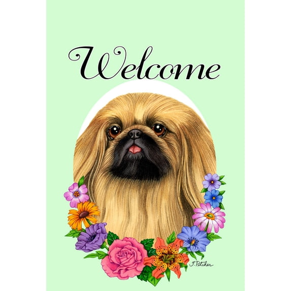 Pekingese - Best of Breed Welcome Flowers Garden Flags