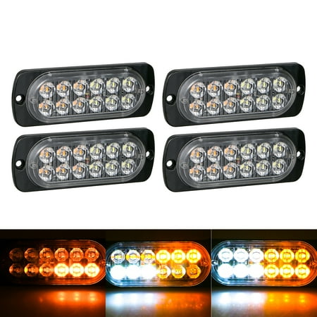 Magnetic Emergency Car Light TSV 4Pack Amber/White 12 LED Car Truck Emergency Warning Hazard Flash Strobe Light ()