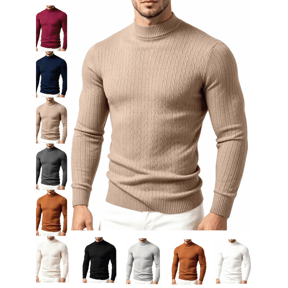 Men's Sweaters Cable Knit Long Sleeve Mock Neck Sweater Lightweight Soft Regular Fit Fall Winter Fashion Tops