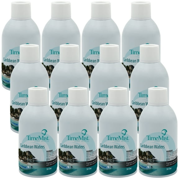TimeMist Premium Metered Air Freshener Refills - Caribbean Waters - 7.1 oz (Case of 12) 1042756 - Lasts Up To 30 Days and Neutralizes Tough Unwanted Odors