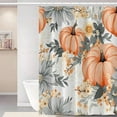 thumbnail image 2 of Fall Shower Curtain 72x84inches Beige Grey Flowers Leaves Shower Curtain Set with Hooks Orange Harvest Pumpkins Waterproof Fabric Shower Curtains for Bathroom, 2 of 6