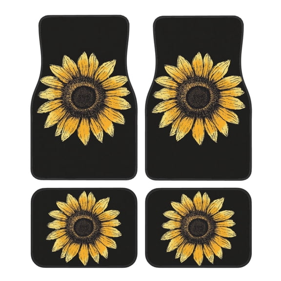 KAKALAD Sunflower Yellower Retro Car Floor Mats 4PC Set Carpet Protection, Universal Fit for Car SUV VA & Truck, Vehicle Front & Rear