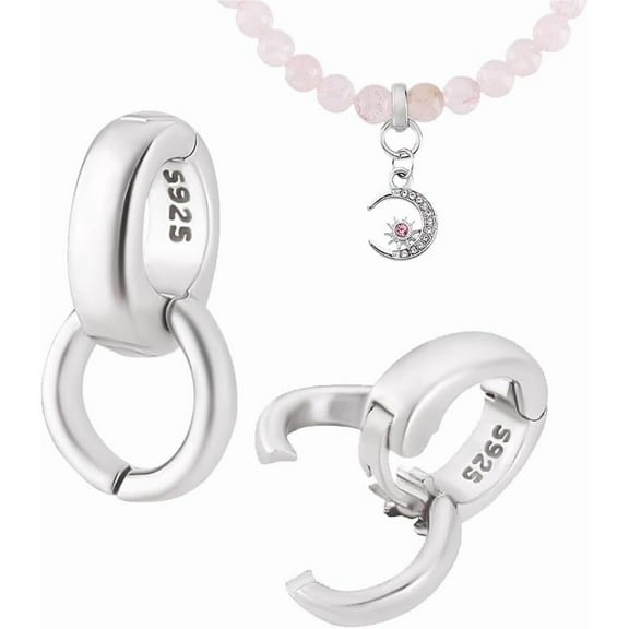 2pcs 925 Sterling Silver Double Bail Clasps 13mm Enhancer Clasps Jewelry Clasp Extension Connector Clasp Pendant Charm Holder for DIY Necklace Jewelry Crafts Making Platinum 1set