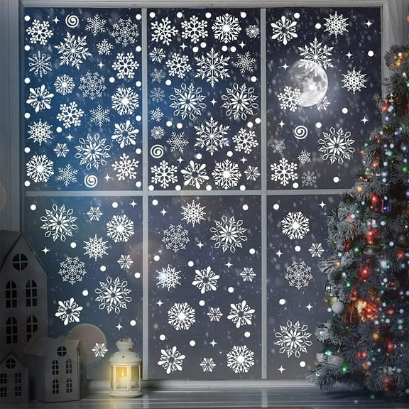 570 Pieces Snowflake Window Clings Winter Window Clings Christmas Snowflake Decal Stickers Window Clings Decorations for Christmas Frozen Theme Party New Year Supplies, 9 Sheets (White)