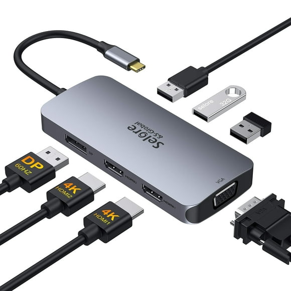 USB C to Dual HDMI Adapter,7 in 1 USB C Docking Station to Dual HDMI Displayport VGA Adapter,USB to 3USB 2.0, Multi Monitor Adapter for Dell XPS 13 15,Lenovo Yoga,Huawei Matebook X pro,etc