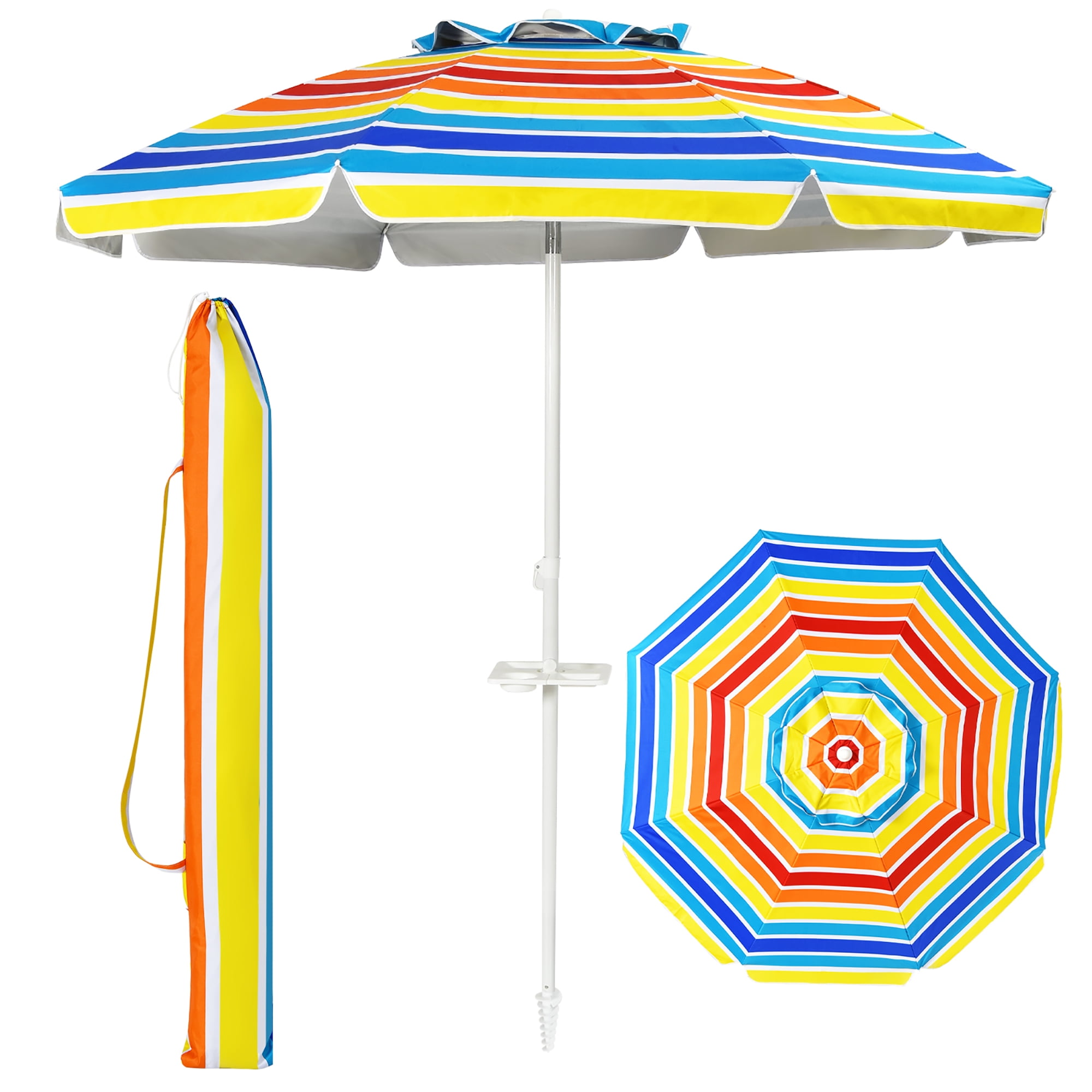 Details about   6-8ft Rainbow Beach Umbrella Patio Outdoor Sunshade UV Resist 12Rib Tilt Market 