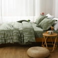 King Size Sage Green Duvet Cover Set, 3Piece Floral Bedding Sets for