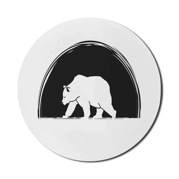 Animal Mouse Pad for Computers, Big Polar Bear Walking Side View Furry Creature Arctic Mammal Illustration, Round Non-Slip Thick Rubber Modern Gaming Mousepad, 8" Round, Black and White, by Ambesonne