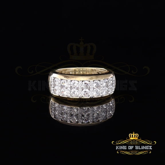 King Of Bling's 925 Sterling Yellow Silver Cubic Zirconia Round 3.00ct Men's Ring Big Size10