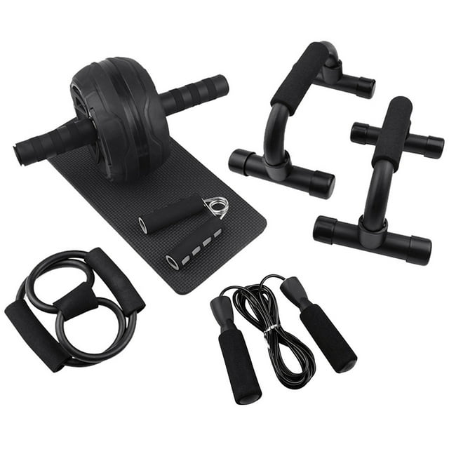 Graflsoa Multifunctional Home Fitness Set: Ab Roller Wheel, Knee Pad, Jump Rope, Push-Up Bars, Hand Gripper, Spring Exerciser - 7-Piece Kit (Color Options Available)