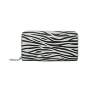 Daisy Rose Zebra Print Unisex PU Vegan Leather Zip Clutch Wallet, Grey