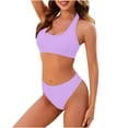 thumbnail image 3 of HVOBTTY Womens Summer 2 Piece Swimsuits Bikinis Sets Solid Color Padded Backless Wave Classic Beach Vacation Bikini Swimwear Set Purple, L, 3 of 5