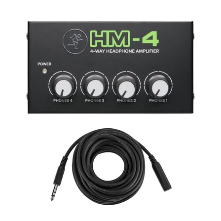 Mackie HM-4 4-Way Headphone Amplifier - With Stereo 1/4" Female Phone to 1/4" Male Phone TRS Headphone Cable, 25'