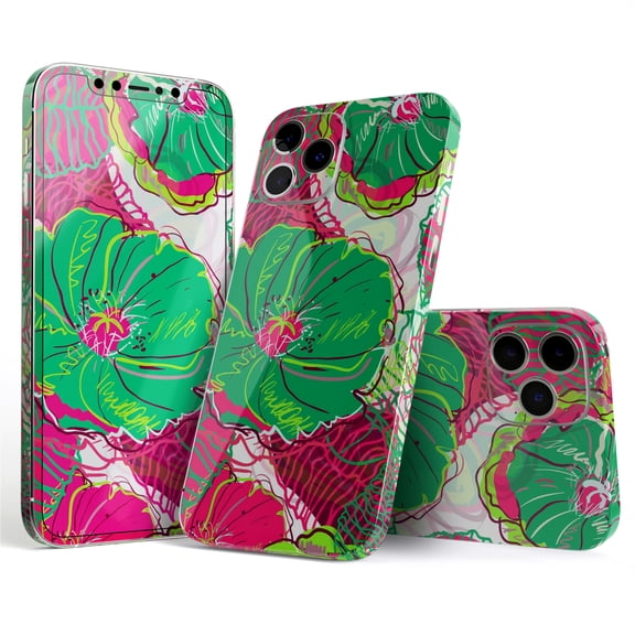 DesignSkinz Bright Pink and Green Flowers Full-Body Skin Decal Wrap Cover for iPhone 16