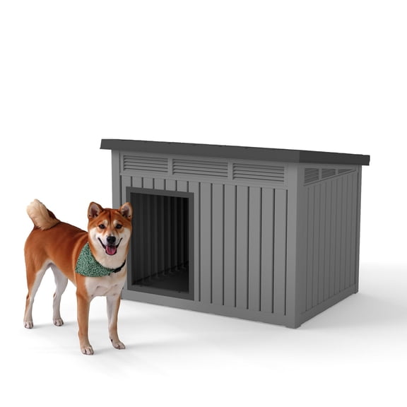 PawsomePad Outdoor Plastic Dog House for Small to Medium Dogs, Elevated Floor, Air Vents, Easy Assembly, 32.2"L x 25.1"W x 24.1"H Kennel Shelter
