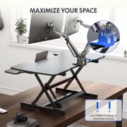 FitStand 47 Height Adjustable Stand Up Desk Converter, Height Adjustable Sit to Stand Riser, Dual Monitor and Laptop Workstation with Wide Keyboard Tray,Black